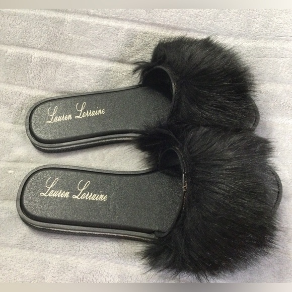 Lauren Lorraine Black Fluffy Sandals Size L Women’s Size 10 - Picture 4 of 9